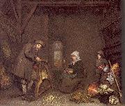 NETSCHER, Caspar Chaff Cutter with a Woman Spinning and a Young Boy oil painting